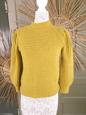 Kate Spade Yellow Golden Raisin Textured Knit Alpaca Mock Neck Sweater Small
